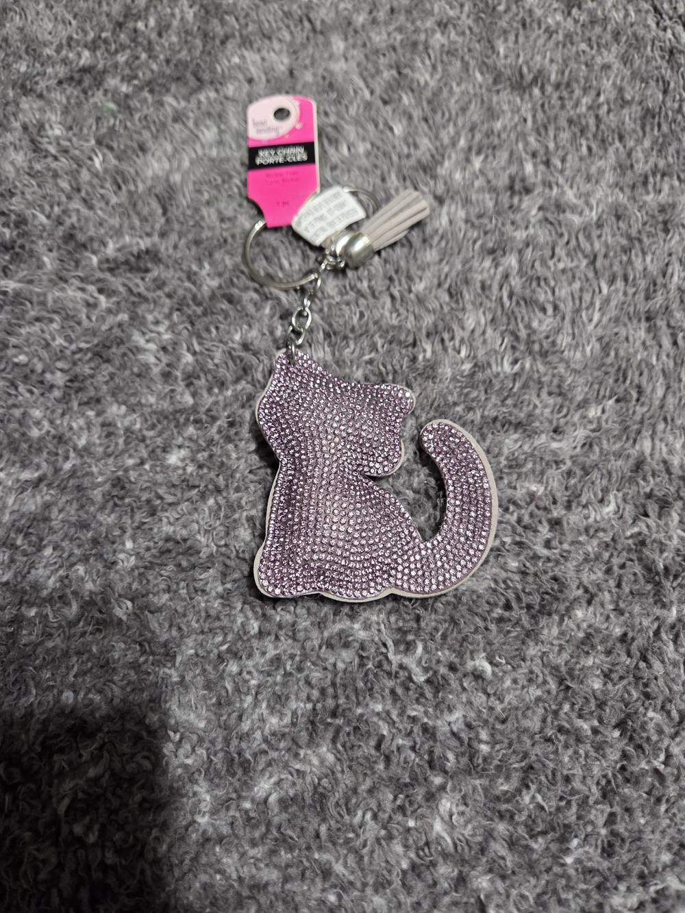 Pink Rhinestone Cat Key  Charm